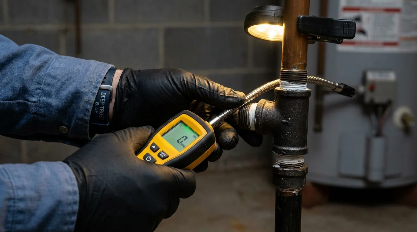 Gas leak detection with electronic sniffer by Johns Plumbing LLC in West Warwick