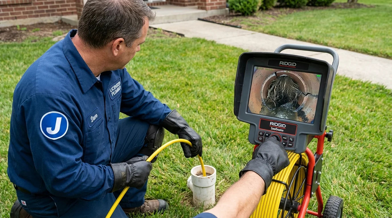 Sewer camera inspection being performed by Johns Plumbing LLC in West Warwick